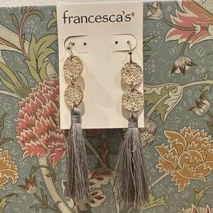 Elegant Gray and Gold Tassel Earrings